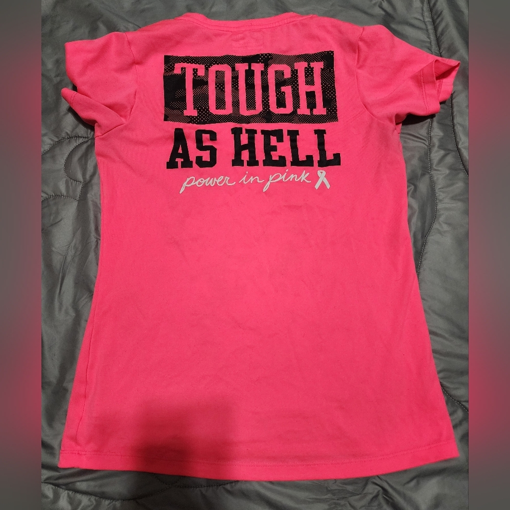 Under Armour hot pink cancer v-neck t-shirt. EUC. Women's XS